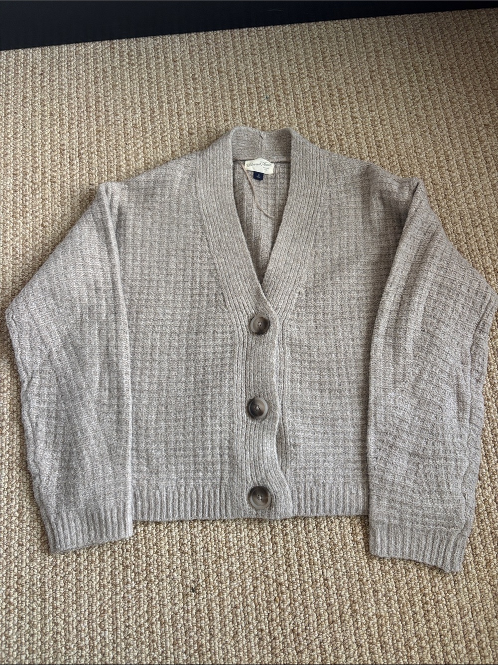 Universal Thread Taupe Cropped Shawl-Collar Button Cardigan